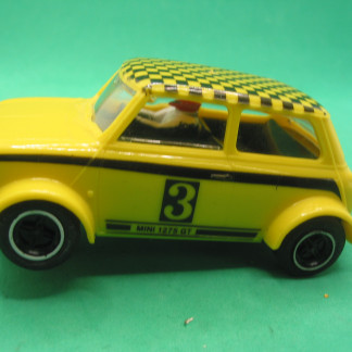 DELETED SCALEXTRIC C122 MINI 1275 GT TYPE 2 WITH TAMPO PRINTED STRIPES YELLOW VG+ UNBOXED