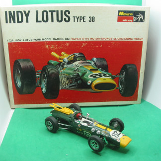 MONOGRAM INDY LOTUS TYPE 38 1/24 nice box and instructions masking tape on one end of box