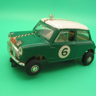 VINTAGE TRIANG SCALEXTRIC c7 Mini Cooper green #6 type 1 with spot lights on the roof- good working order, all original car vg+