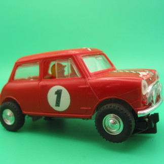 VINTAGE TRIANG SCALEXTRIC c7 Mini Cooper Red #1 type 3 - All over Colour, large diameter wheels - this example is in outstanding condition - hard to find like this with pwrfect original decals  vg+