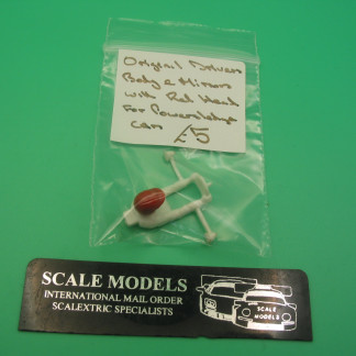 ORIGINAL SCALEXTRIC SPARE  DRIVERSNBODY AND MIRRORS WITH RED HEAD FOR POWER SLEDGE CAR   (REF 38)