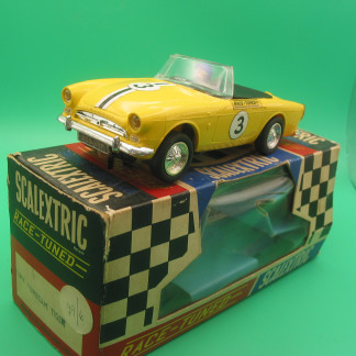 VINTAGE TRIANG SCALEXTRIC C83 SUNBEAM TIGER MADE IN ENGLAND VERSION REPRO SCREEN AND BUMPERS  there is a small peice of plastic missing under the rear bumper on the inside - does not detract- overall looks really great as has all original decals including number palstes Original Box and Instructions box end flap has been repaired  vgb