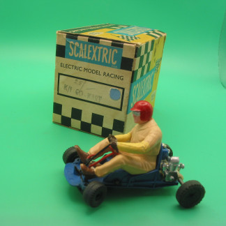 VINTAGE TRIANG SCALEXTRIC K1 GO KART BLUE REPRO ENGINES -  THERE IS AN ORIGINAL BOX BUT IS HAS NO INNER AND HAS BEEN WRITTEN ON VGB