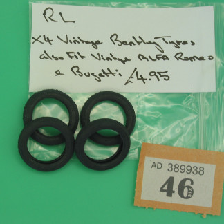 SCALEXTRIC SPARE (RL46) FOUR x VINTAGE BENTLEY TYRES ALSO FIT VINTAGE ALFA ROMEO AND BUGATTI
