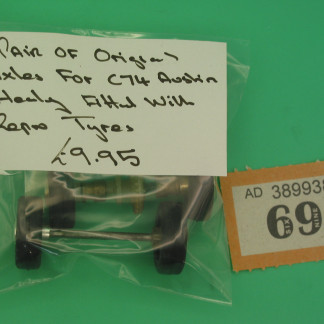 SCALEXTRIC ORIGINAL  SPARE PAIR OF AXLES FOR C74 AUSTIN HEALEY FITTED WITH REPRO TYRES  REF 69