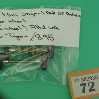 SCALEXTRIC ORIGINAL  SPARE PAIR OF AXLES FOR C7 MINI LARGER WHEELS  (TALL WHEELS) FITTED WITH REPRO TYRES  REF 72