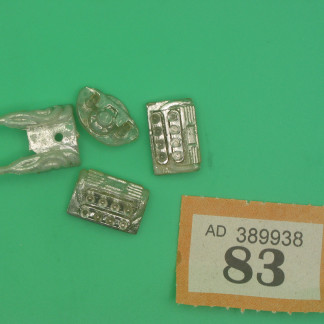 SCALEXTRIC original parts for C37 BRM engine side pods x 2 exhaust and rear panel  - some chrome has rubbed away they are original off a scrap car   (ref 83)
